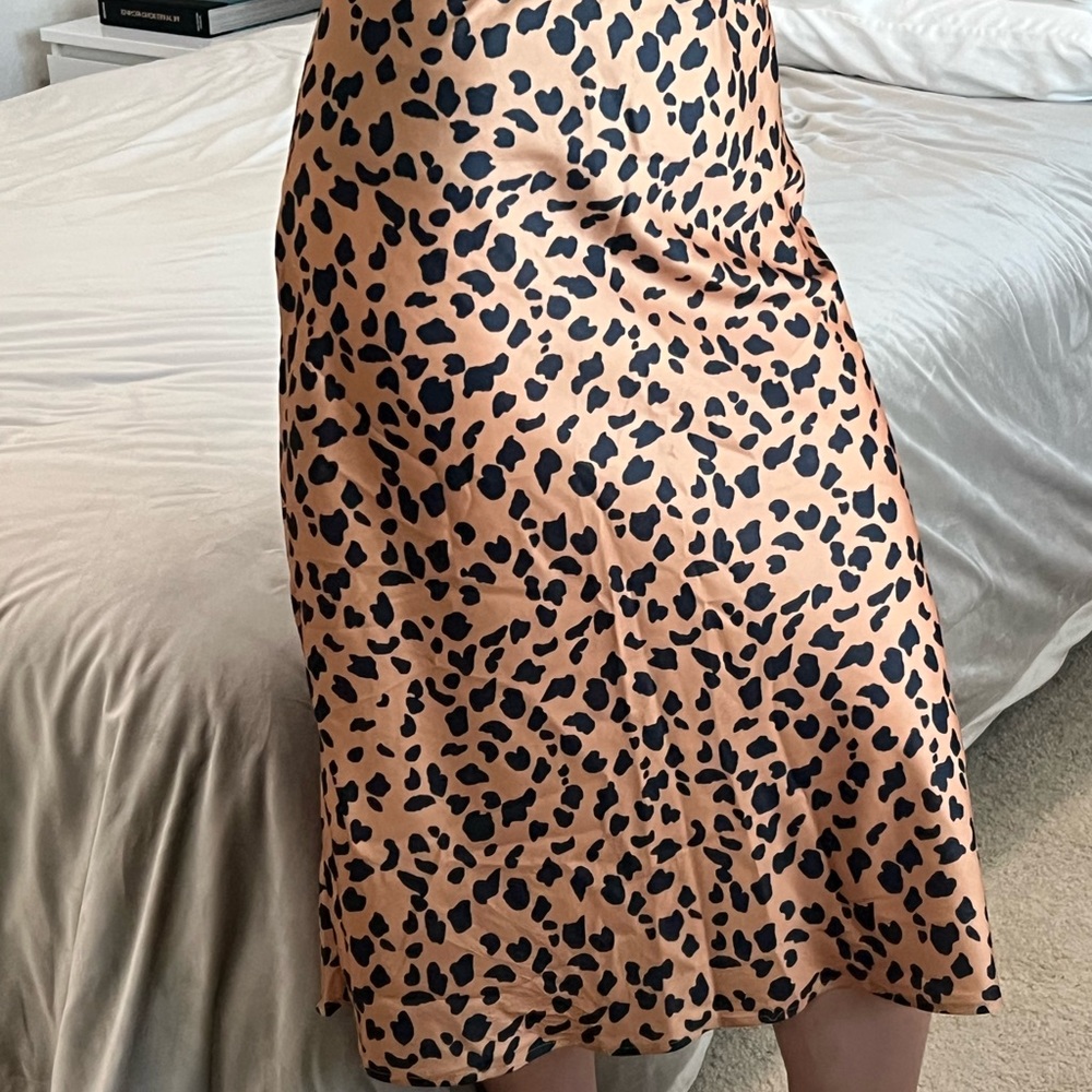 Leopard Print Satin Midi Skirt